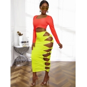 LW SXY U Neck Hollow-out Skinny Skirt Set