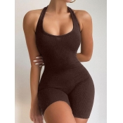 LW BASICS Rib-Knit Skinny Halter Romper