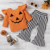 LW COTTON Girl Geometric Print Striped Pants Set