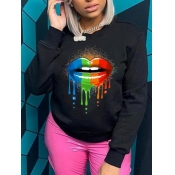 LW Round Neck Lip Print Sweatshirt