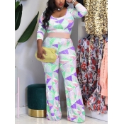 LW Plus Size Geometric Print Flared Jumpsuit (With