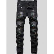 LW Men High Stretchy Graffiti Ripped Jeans