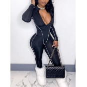 LW SXY Striped Zipper Design Skinny Jumpsuit