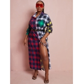 LW Plus Size Plaid Print Patchwork Shirt Dress