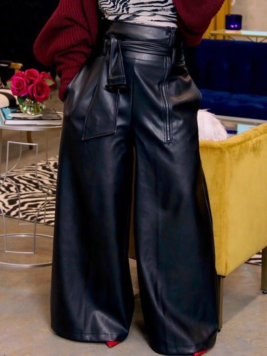LW Leather High Rise Bandage Zipper Design Pants