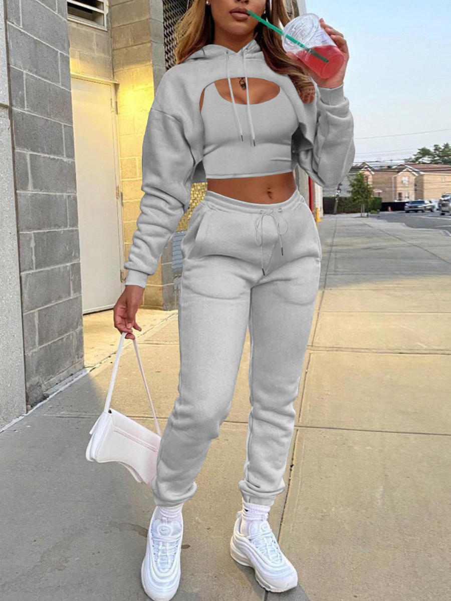 LW Crop Top Camisole Three-piece Tracksuit Set