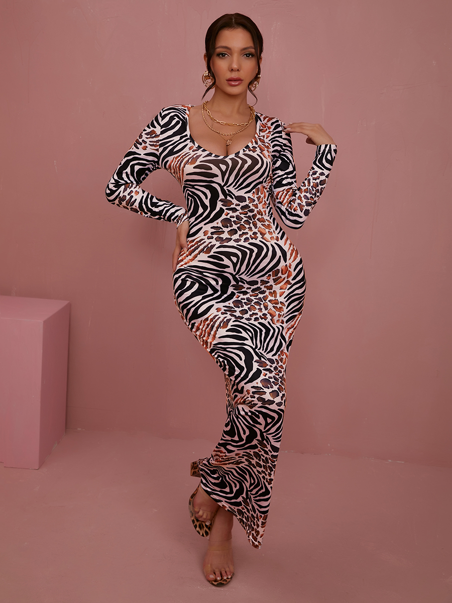 LW SXY Zebra Tiger Striped Bodycon Dress