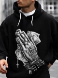 LW Men Trendy Hooded Collar Print Black Hoodie