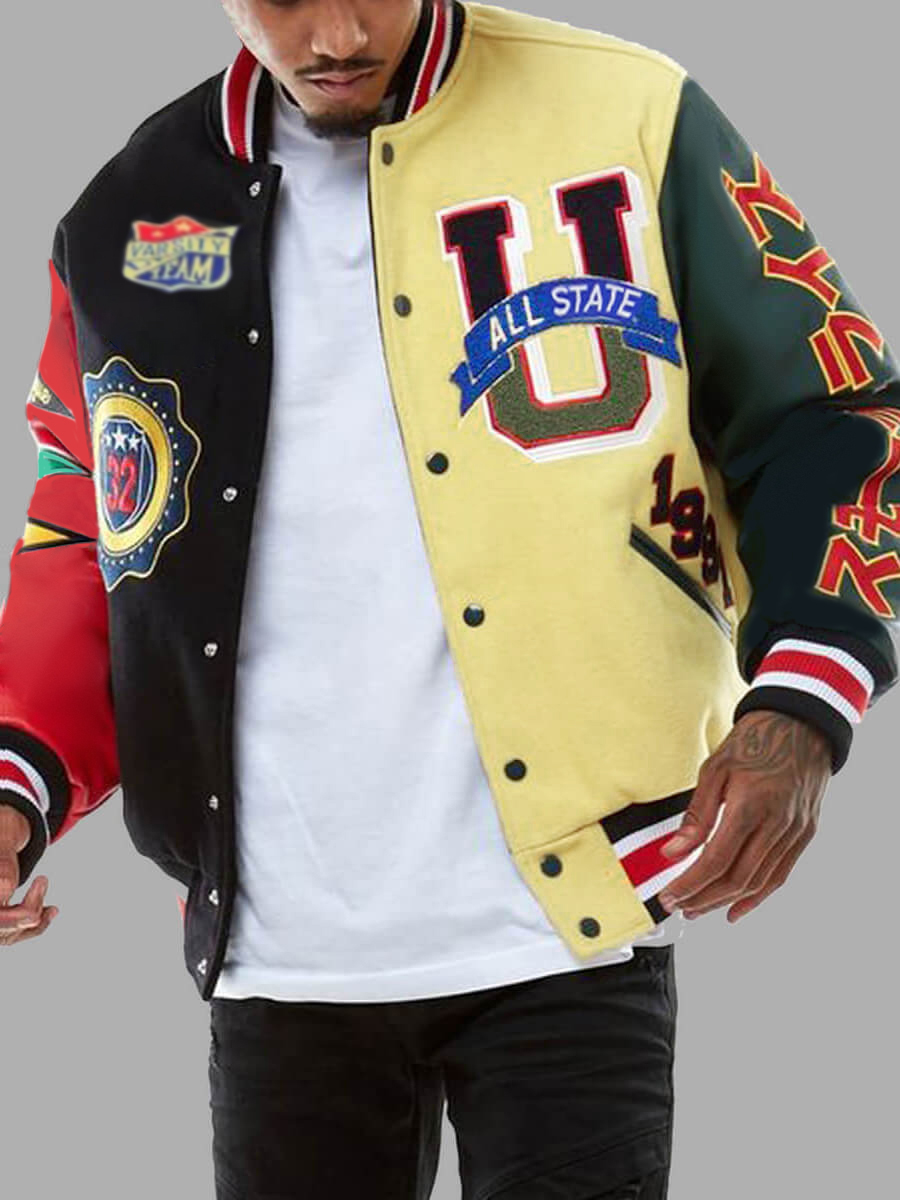 LW Men Street Print Patchwork Yellow Jacket