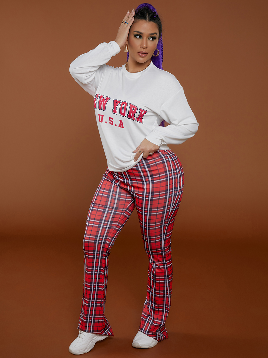 LW Plaid Letter Print Pants Set