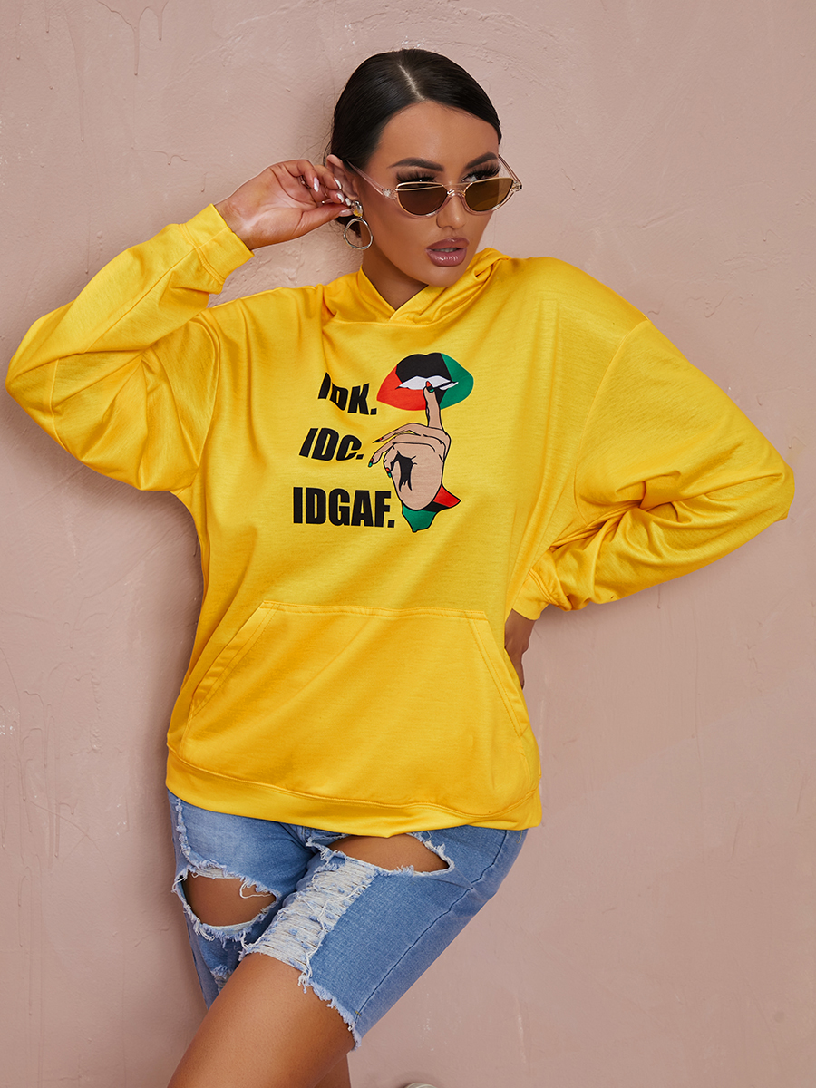 LovelyWholesale Plus Size Lip Letter Print Hoodie Fall Long Sleeve Casual Basic  4X Spring Summer 2024