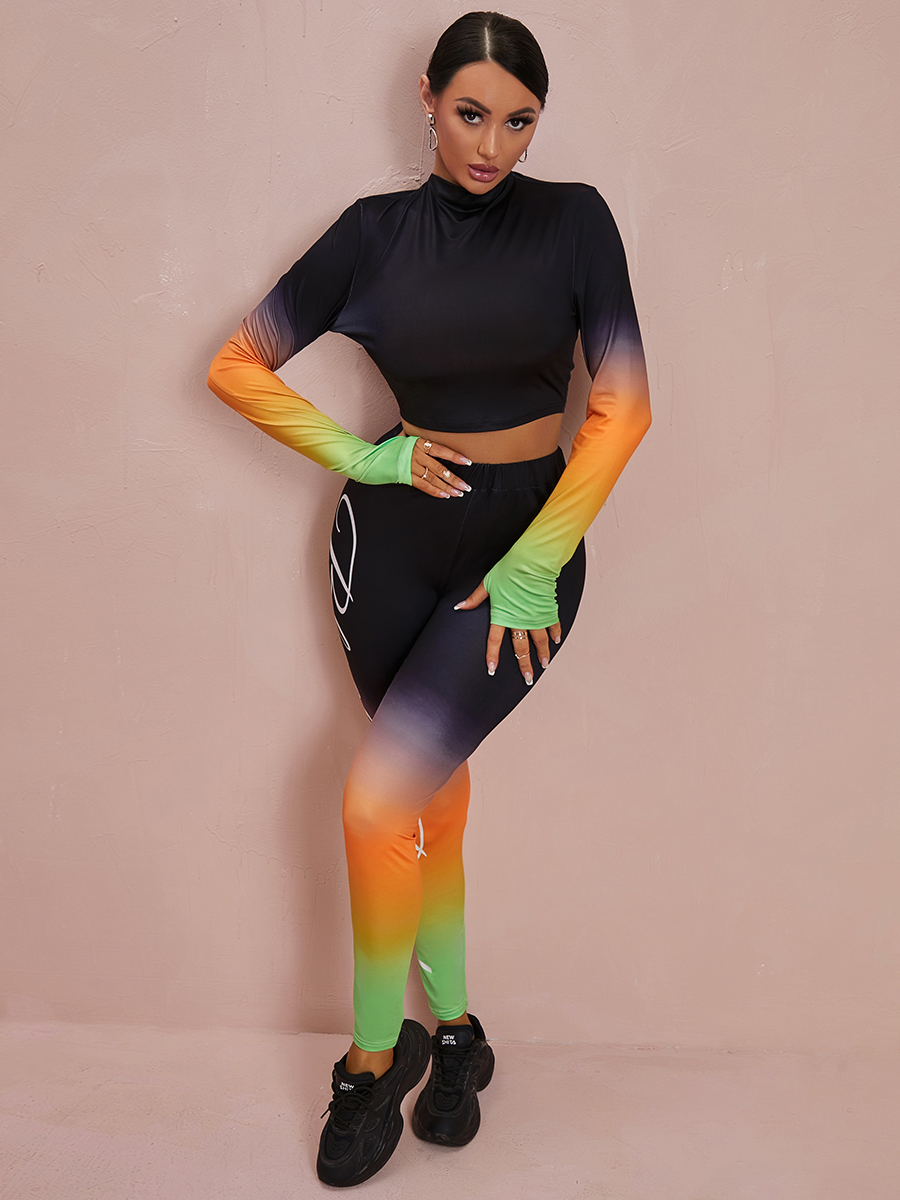 LW Round Neck Crop Top Gradient Pants Set
