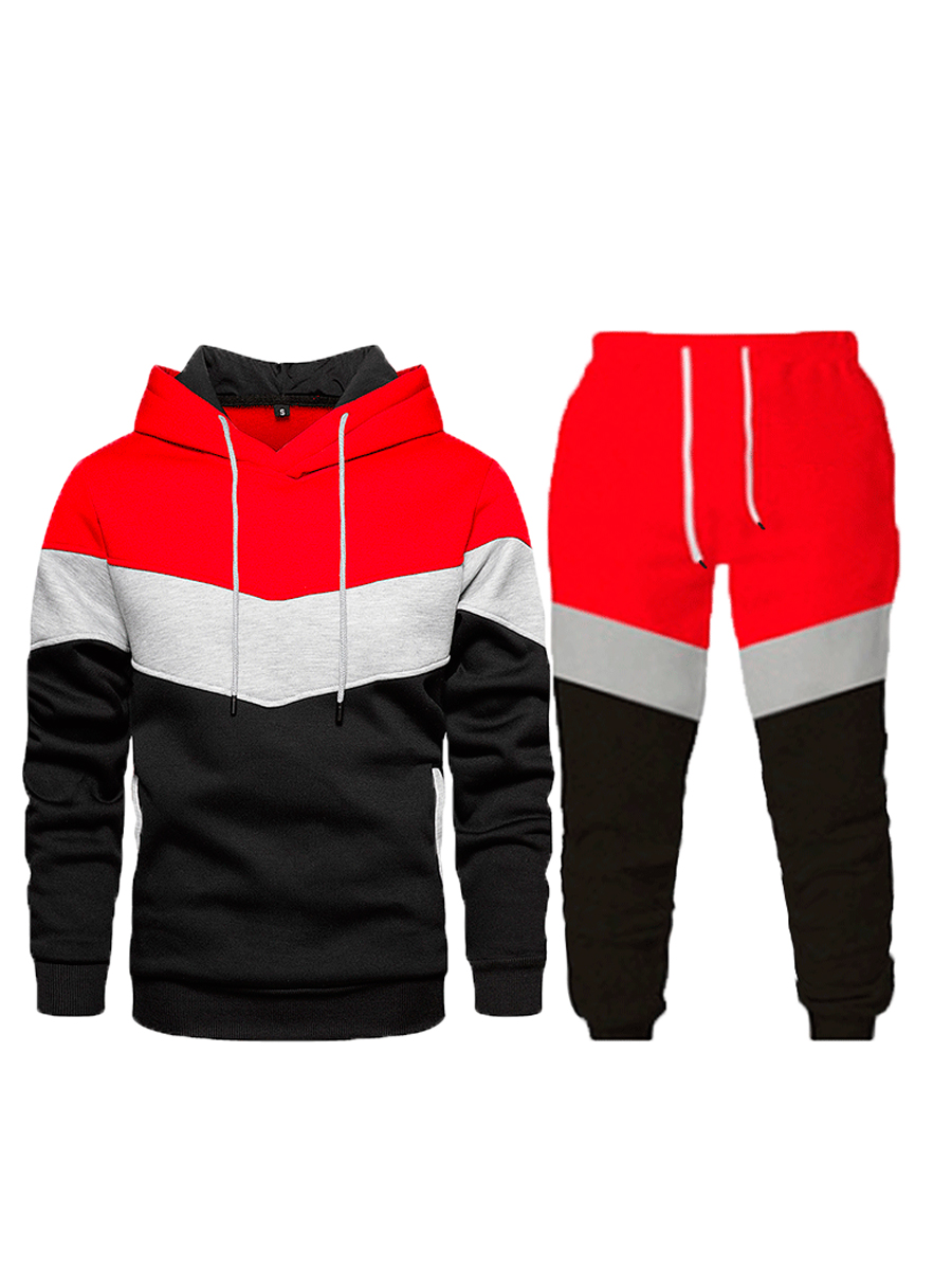 LW Men Drawstring Color-lump Patchwork Sweatsuit S