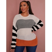 LW Round Neck Striped Patchwork Sweater