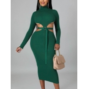 LW SXY Hollow-out Buckle Design Bodycon Dress