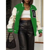 LW Letter Print Striped Patchwork Jacket