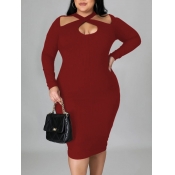 LW Plus Size Hollow-out Design Rib-knit Bodycon Dr