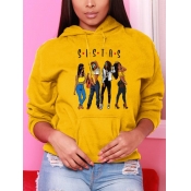 LW Letter Figure Print Pocket Design Hoodie