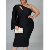 LW BASICS Plus Size Trendy One Shoulder Hollow-out