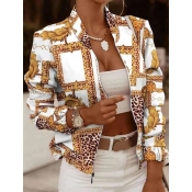 LW Leopard Plaid Print Zipper Design Jacket