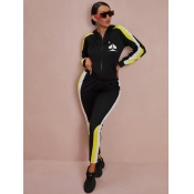 LW Hooded Collar Striped Patchwork Tracksuit Set
