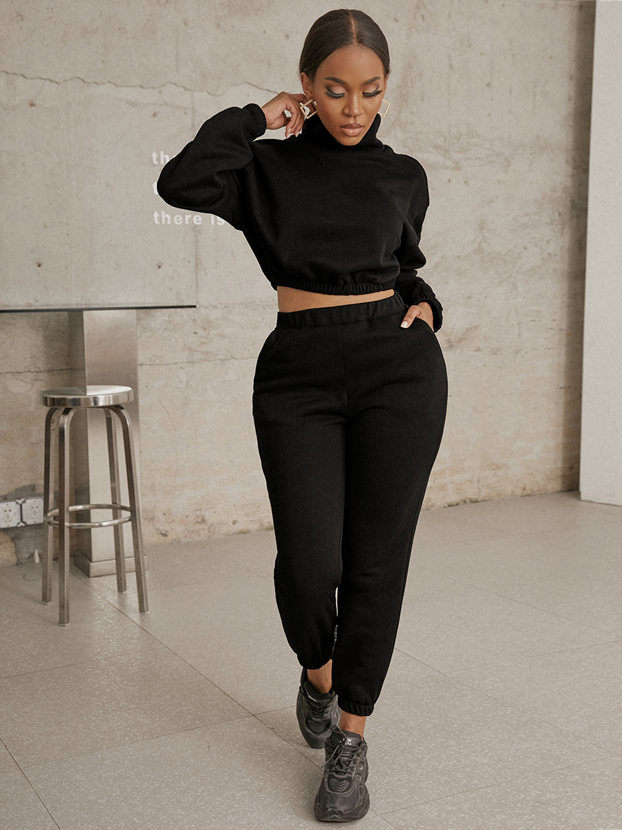 LW Sweat Pocket Design Crop Top Pants Set
