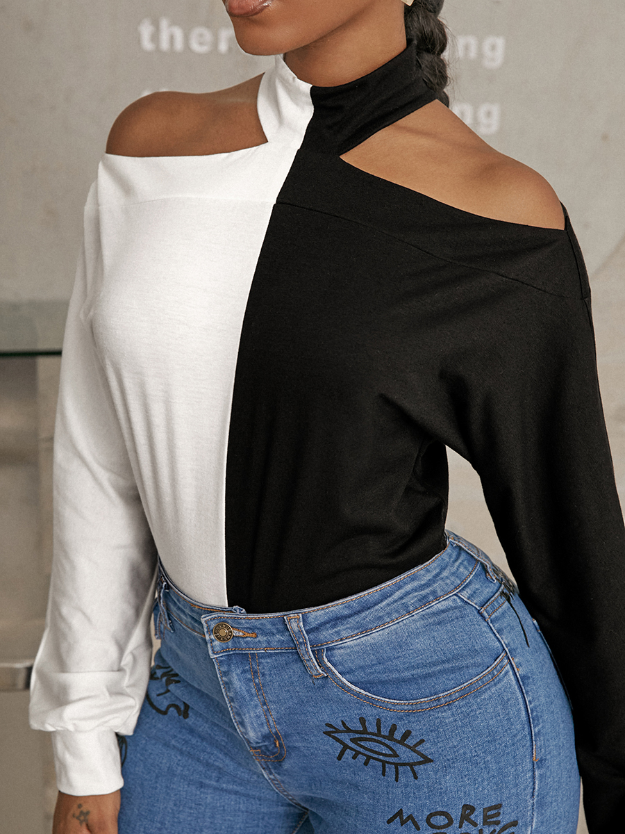 LW Cotton Cold Shoulder Patchwork Blouse