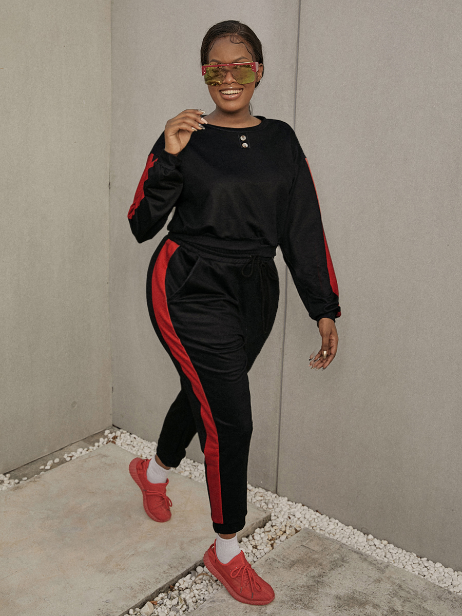 LW Sweat Striped Patchwork Cropped Pants Set