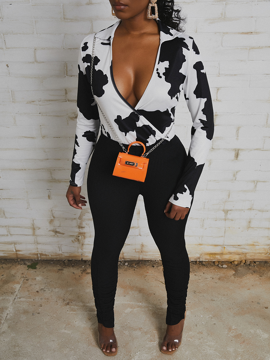 LW Animal Print Rib Knit Slit Pants Set
