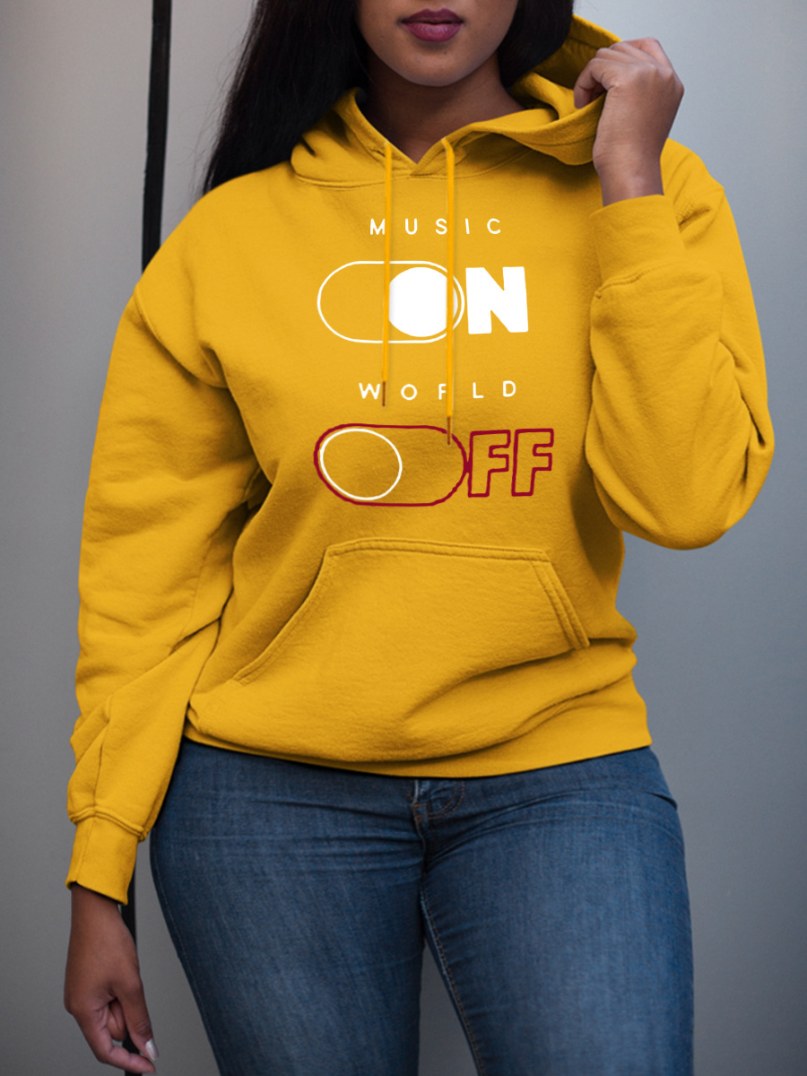 LW Plus Size Letter Print Kangaroo Pocket Hoodie