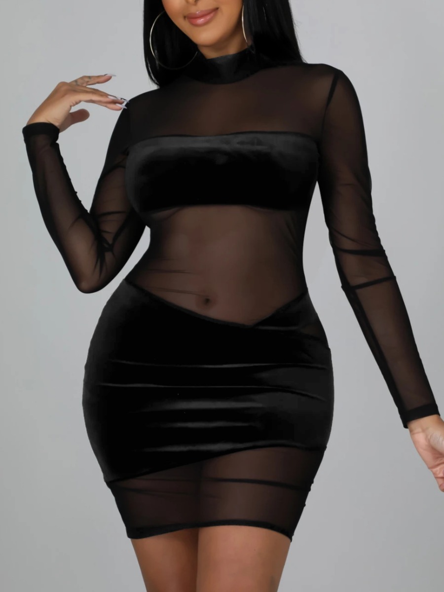 LW SXY Velvet Half A Turtleneck See-through Bodyco