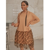 LW Mesh Patchwork Letter Patch Sweat Dress
