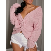 LW V Neck Twist Front Rib-Knit Sweater