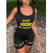 LW Leisure Letter Print Black One-piece Romper