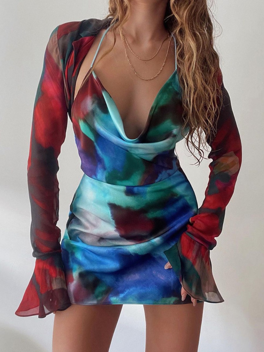 LW SXY Tie Dye Ruched Dress (With Cover UP)