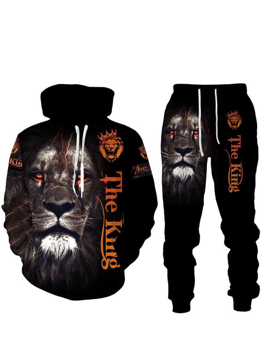 LW Men Lion King Letter Print Sweatsuit Set