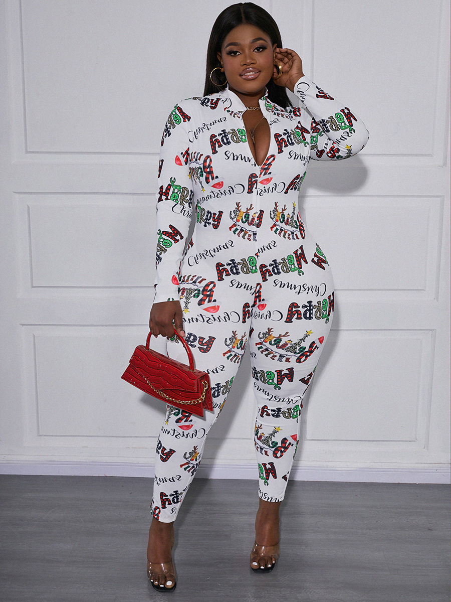 LW Plus Size Christmas Day Letter Print Jumpsuit