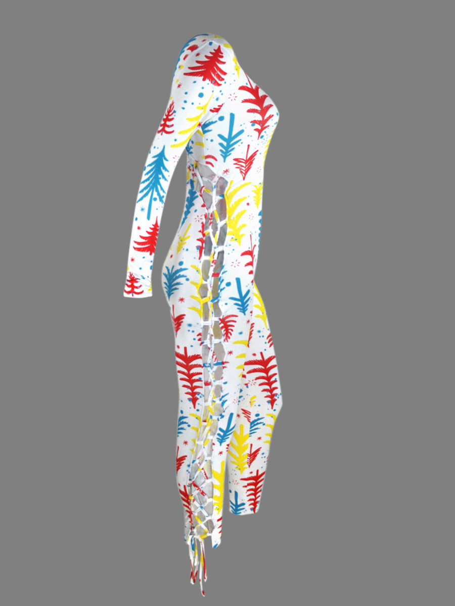 LW SXY Christmas Day Tree Print Jumpsuit