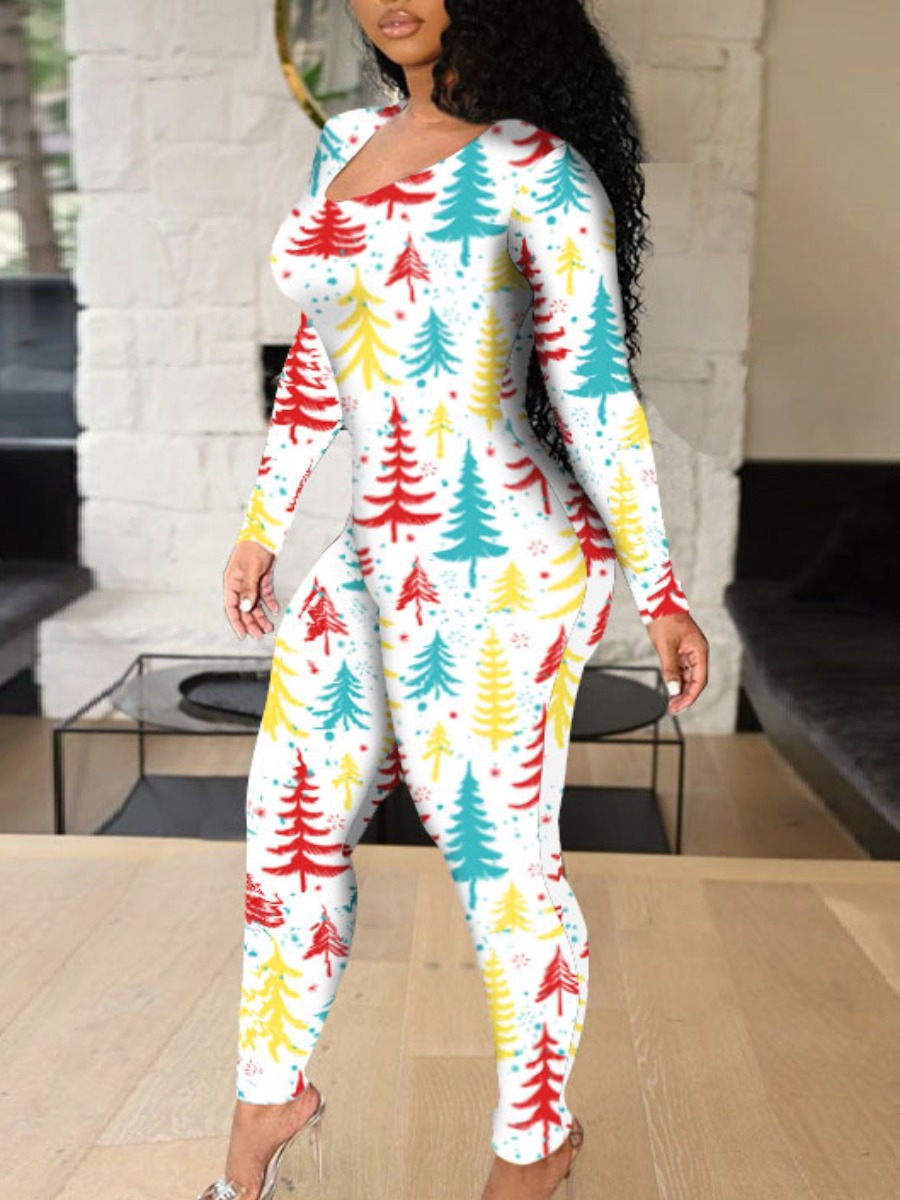 LW SXY Christmas Day Tree Print Jumpsuit