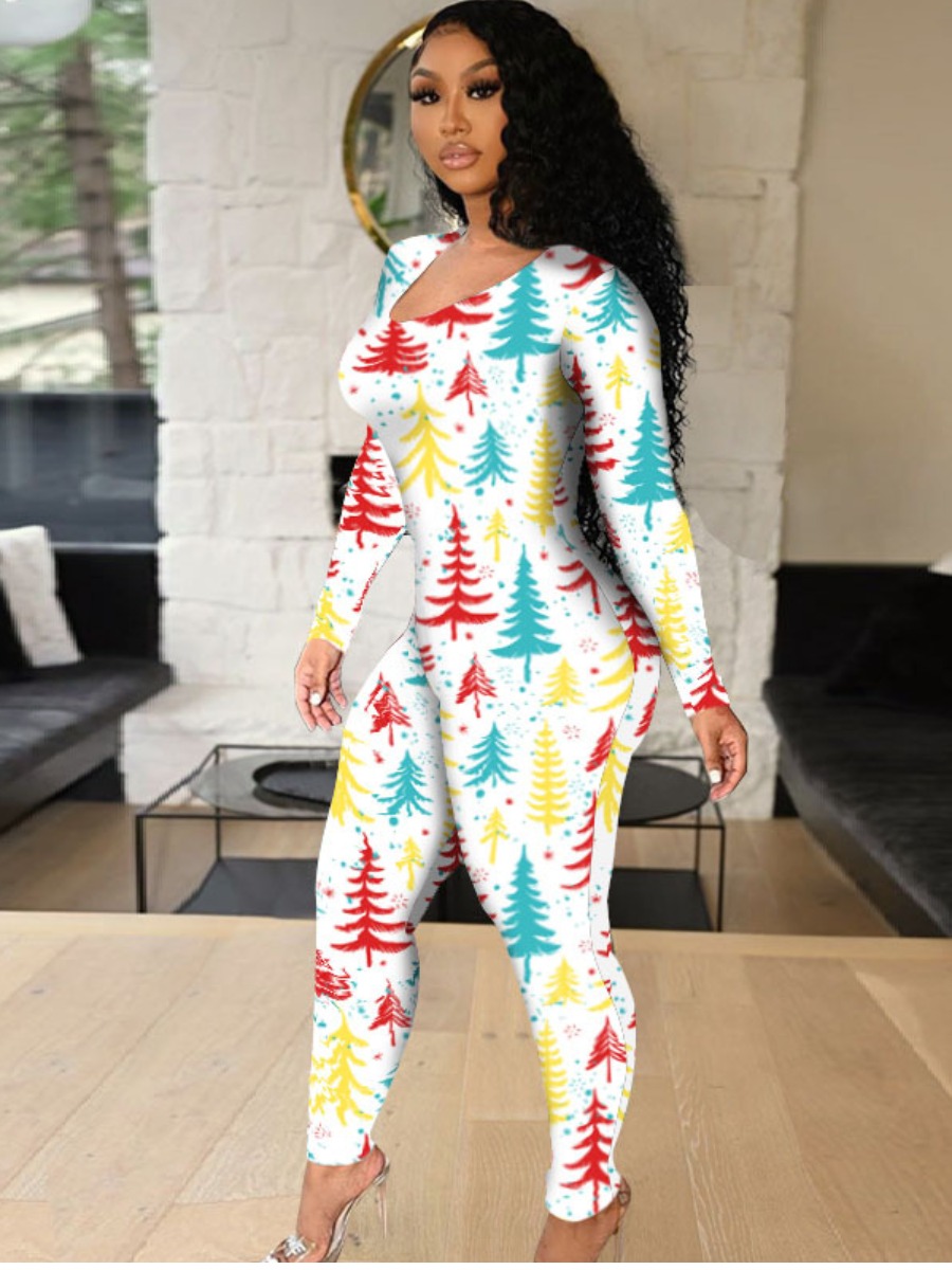 LW SXY Christmas Day Tree Print Jumpsuit