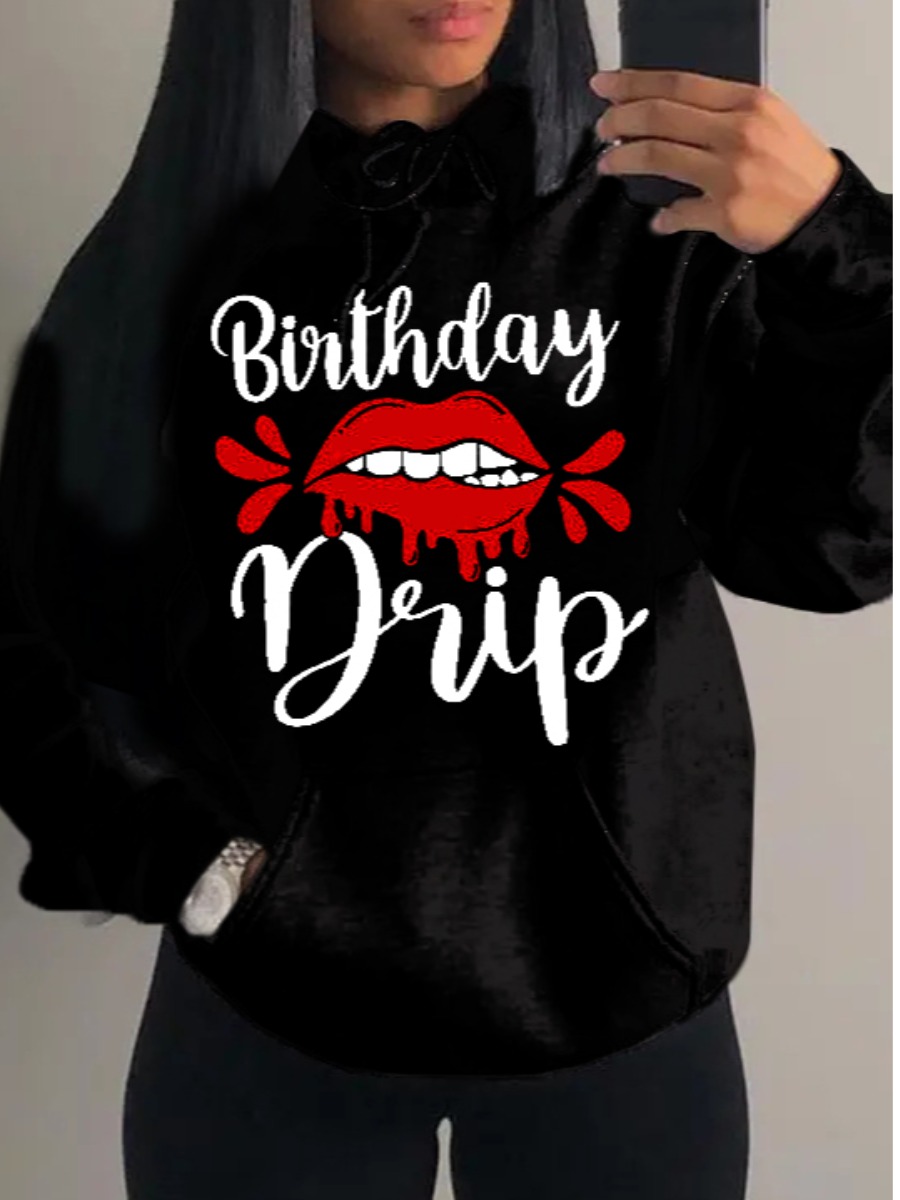 LW Plus Size Lip Letter Print Hoodie