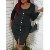 LW Plus Size Button Design Bodycon Dress