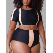 LW Plus Size Round Neck Color Block Tankini