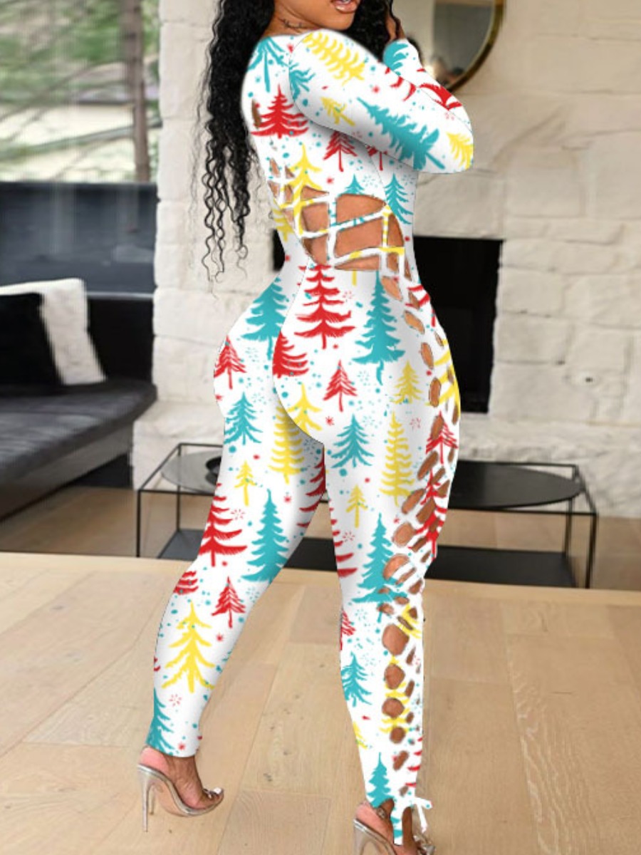LW SXY Christmas Day Tree Print Jumpsuit