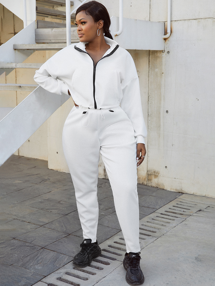 LW Zipper Design Drawstring Tracksuit Set