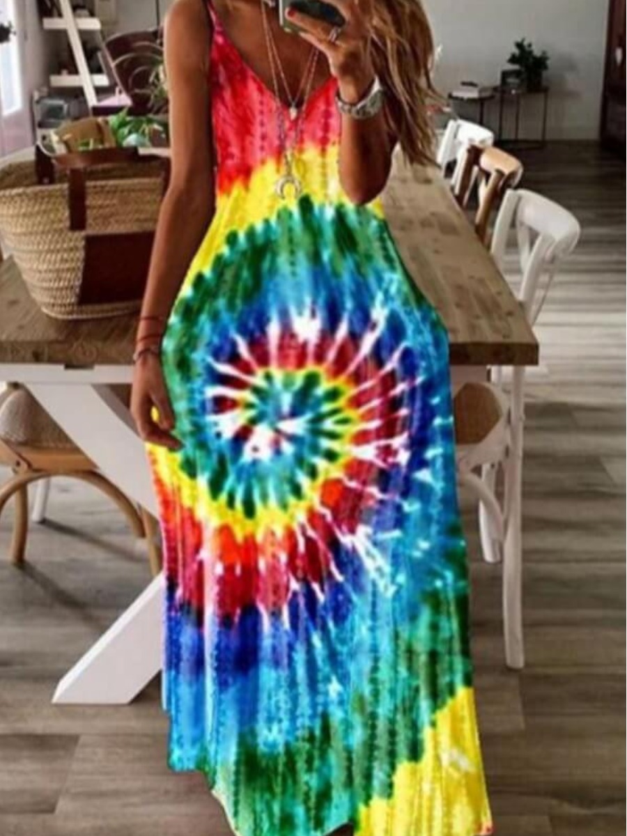 LW Plus Size Bohemian Tie-dye Red Ankle Length Dress