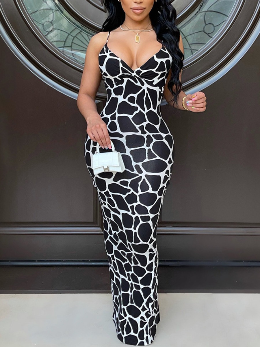 LW SXY Animal Print Slit Cami Bodycon Dress