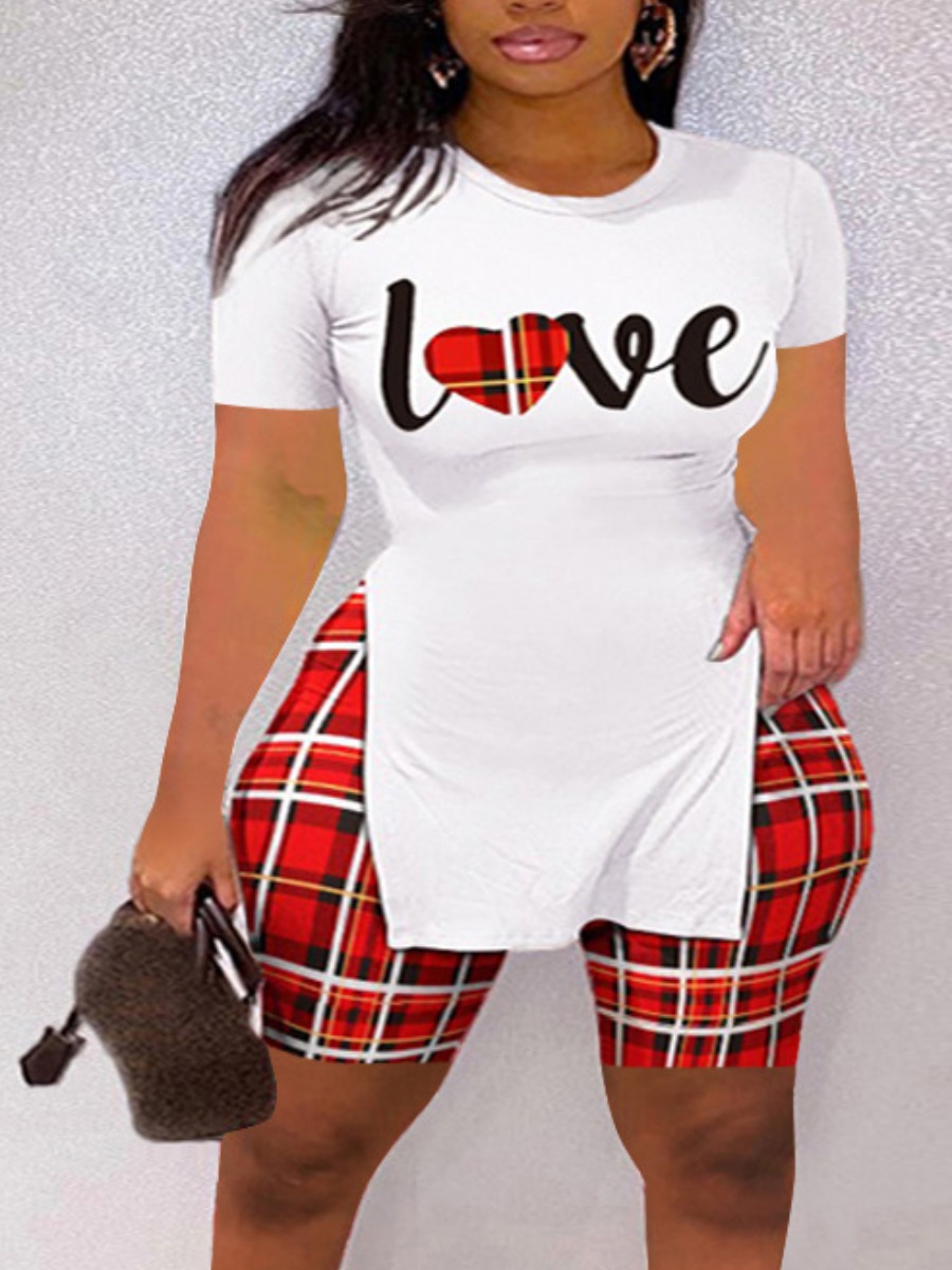 LW Plus Size Plaid Letter Print Shorts Set