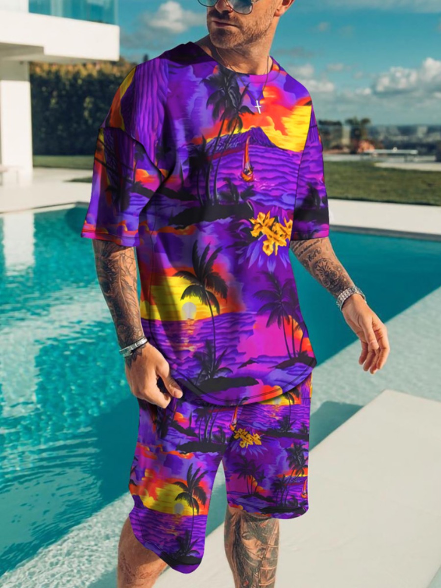 LW BASICS Men Tree Sea Print Shorts Set