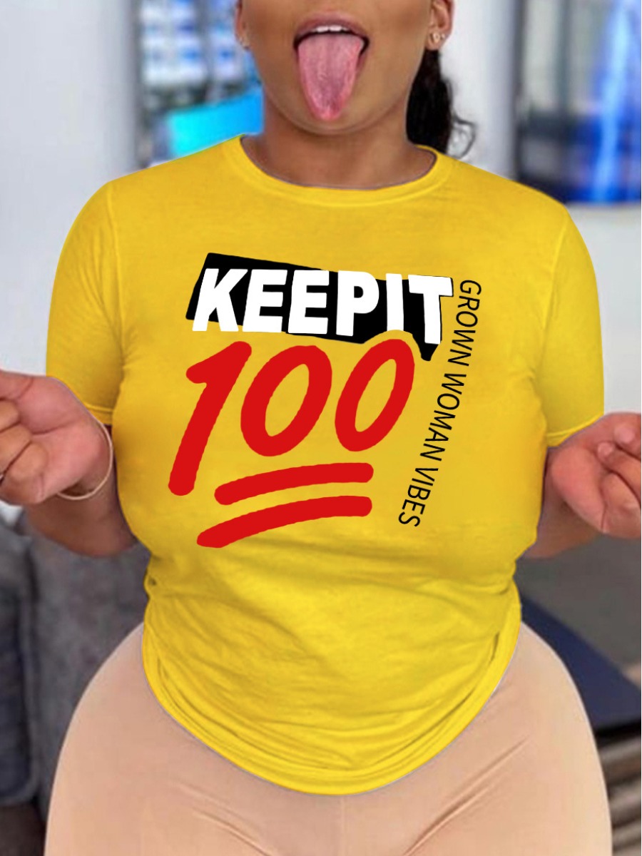 LovelyWholesale Plus Size Round Neck Letter Print T-shirt Summer Short Sleeve Casual Round Neck  4X Spring Summer 2024